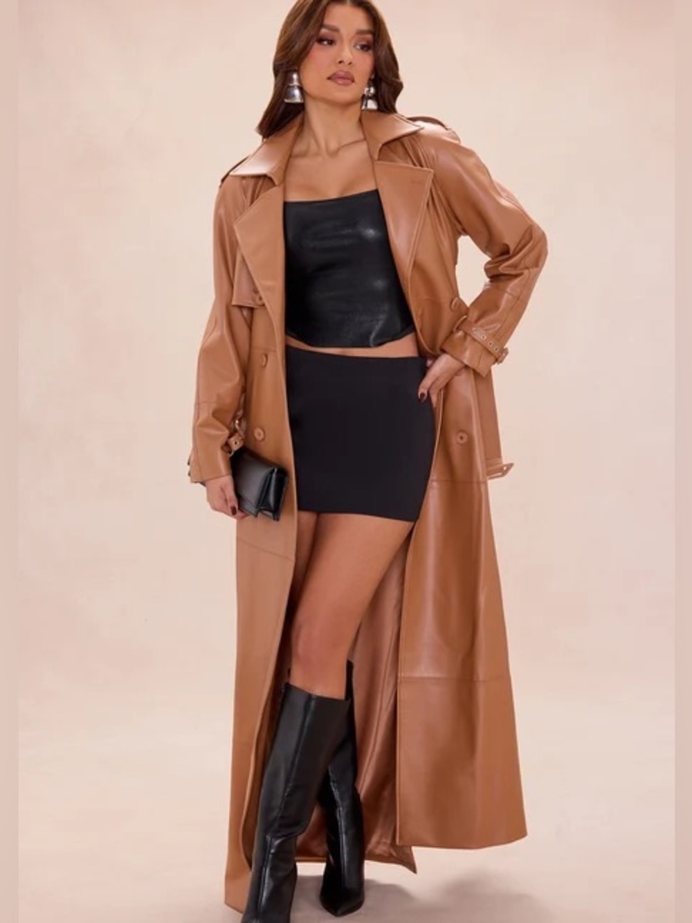Nova Luxe Camel Belted Faux Leather Coat NEW 🏷️